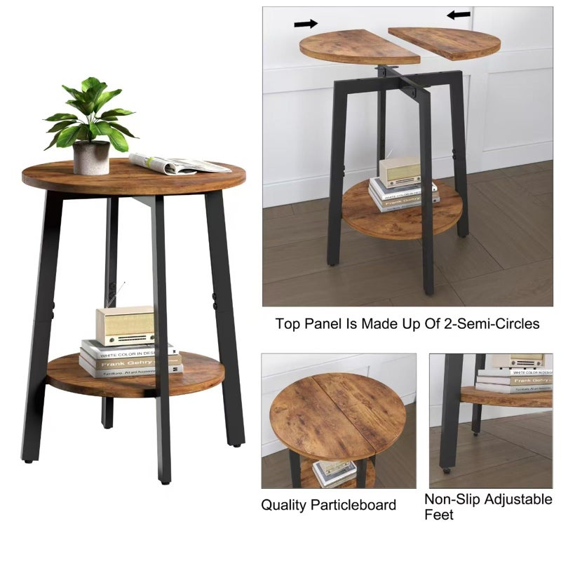 sthmec Side Table, Small Round End Table with Storage Shelf for Small Space, 2-Tier Bedside Table Sofa Couch Table, Round Accent Table Nighstands for Living Room, Bedroom, Rustic Brown - Image 5
