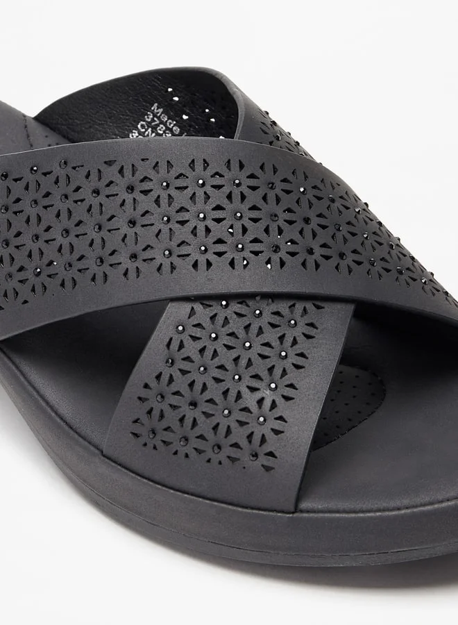 Le Confort Women's Laser Cut Detail Slip-On Cross Strap Sandals