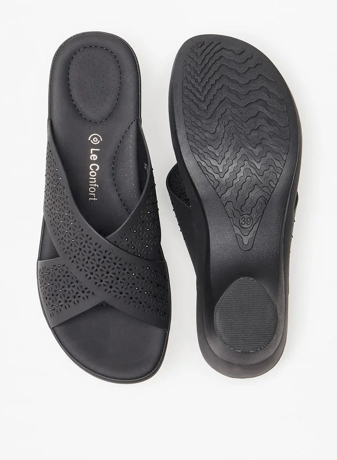 Le Confort Women's Laser Cut Detail Slip-On Cross Strap Sandals