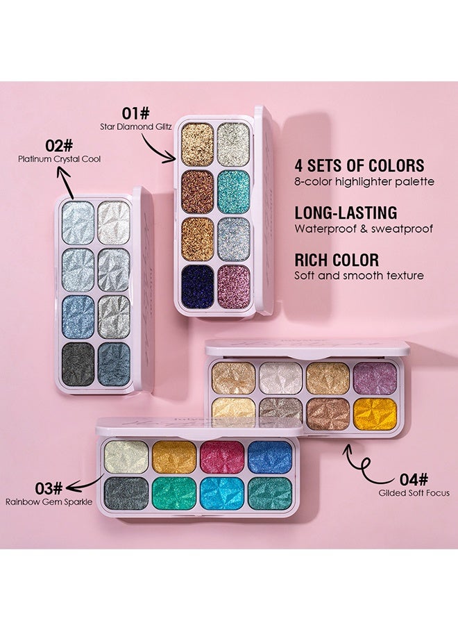 Julystar Highlight， 8-Color Glitter Eyeshadow Palette, Star Diamond Glitz, High Shine Metallic & Sparkle Shades, Long-Lasting Waterproof Eye Makeup, Smooth Blendable Powder for Party & Night Look #01 - Image 5