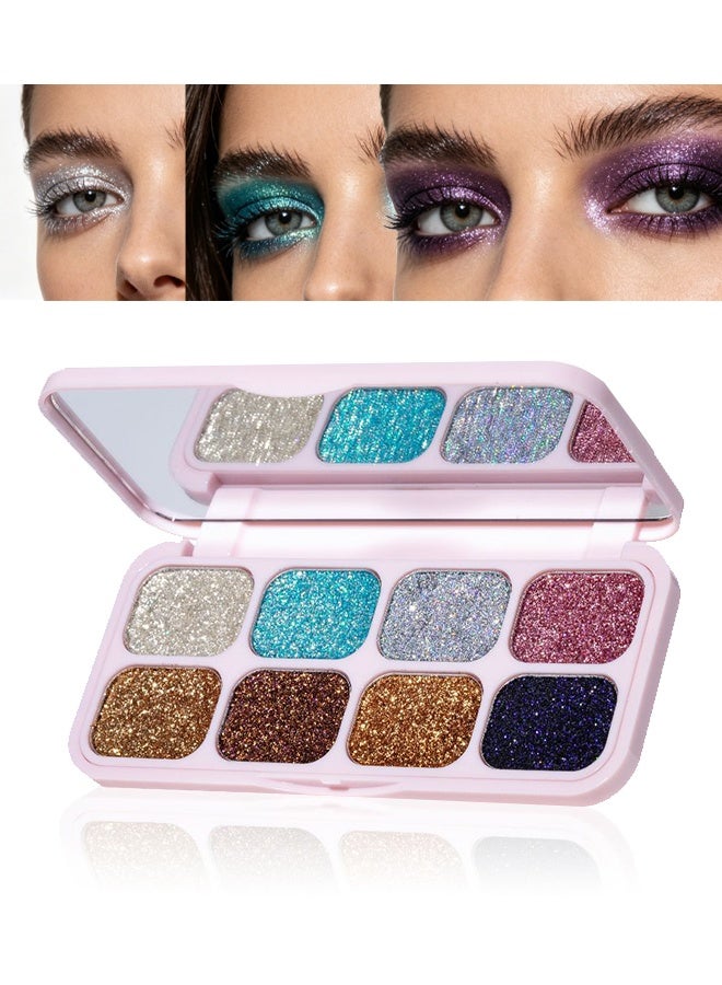 Julystar Highlight， 8-Color Glitter Eyeshadow Palette, Star Diamond Glitz, High Shine Metallic & Sparkle Shades, Long-Lasting Waterproof Eye Makeup, Smooth Blendable Powder for Party & Night Look #01 - Image 1