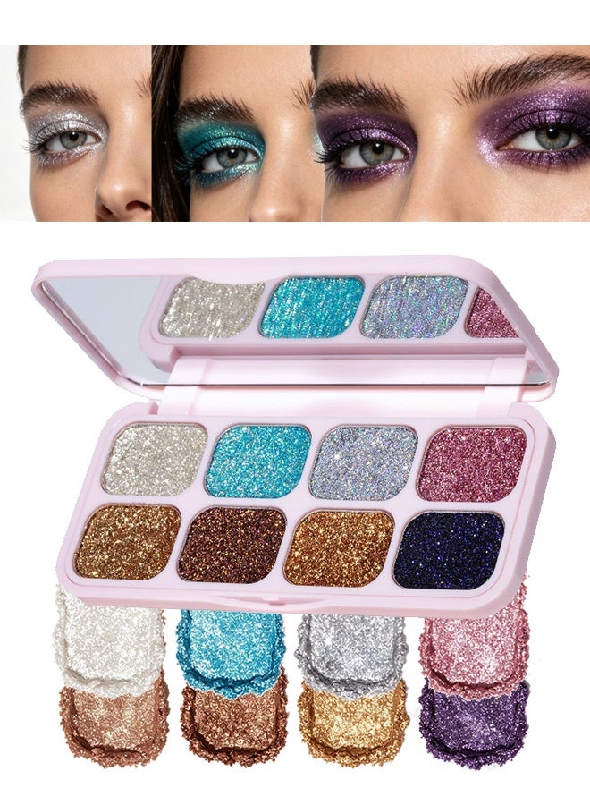 Julystar Highlight， 8-Color Glitter Eyeshadow Palette, Star Diamond Glitz, High Shine Metallic & Sparkle Shades, Long-Lasting Waterproof Eye Makeup, Smooth Blendable Powder for Party & Night Look #01 - Image 2