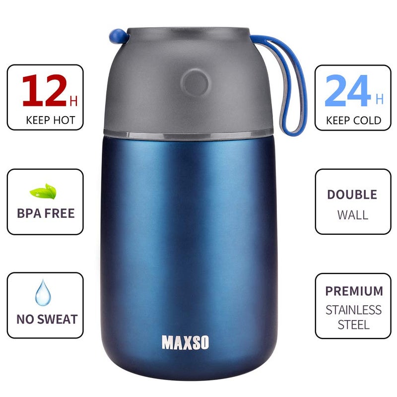 MAXSO 2 Pack Soup Thermo for Hot & Cold Food for Kids Adults, Vacuum Insulated Food Jar Thermal Lunch Containers, Travel Food Flask with Spoon (24 oz,17 oz) (Dark Blue) - Image 5