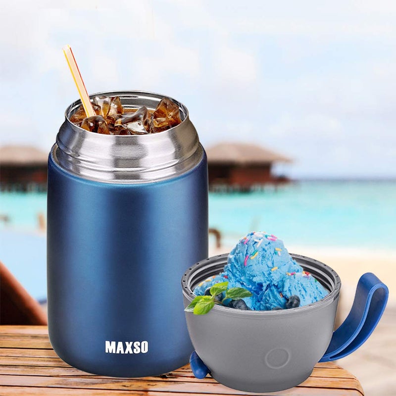 MAXSO 2 Pack Soup Thermo for Hot & Cold Food for Kids Adults, Vacuum Insulated Food Jar Thermal Lunch Containers, Travel Food Flask with Spoon (24 oz,17 oz) (Dark Blue) - Image 4