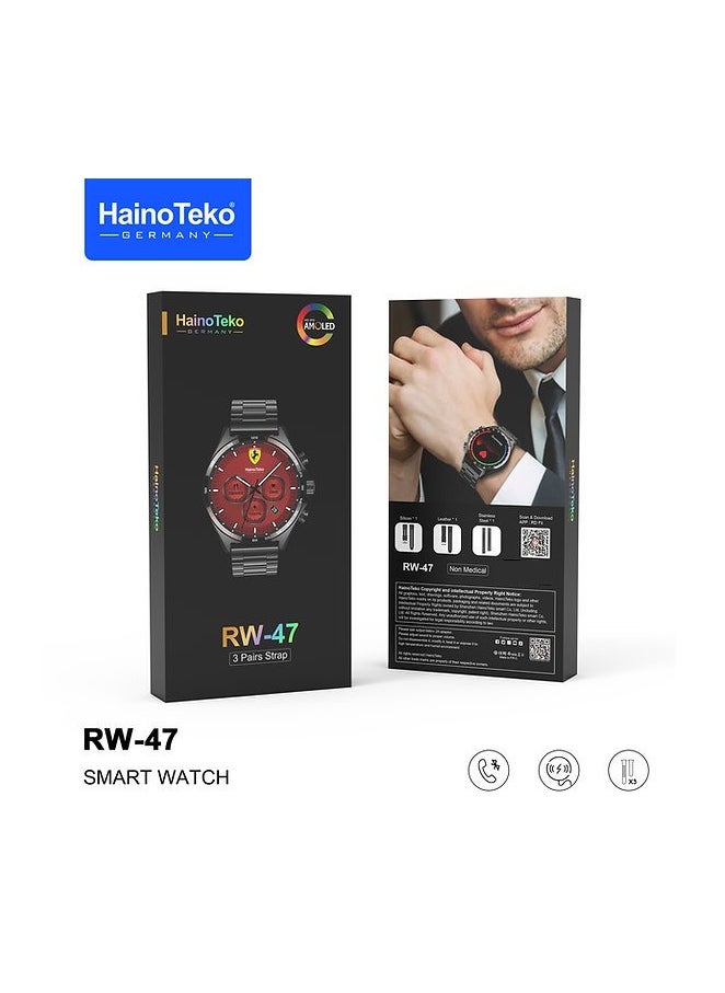 Haino Teko Haino Teko Germany RW47 Round Shape AMOLED Display Smart Watch With 3 Pair Straps and Wireless Charger For Mens Silver  - Image 4
