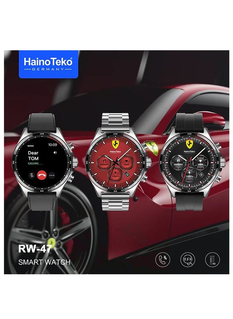 Haino Teko Haino Teko Germany RW47 Round Shape AMOLED Display Smart Watch With 3 Pair Straps and Wireless Charger For Mens Silver  - Image 2