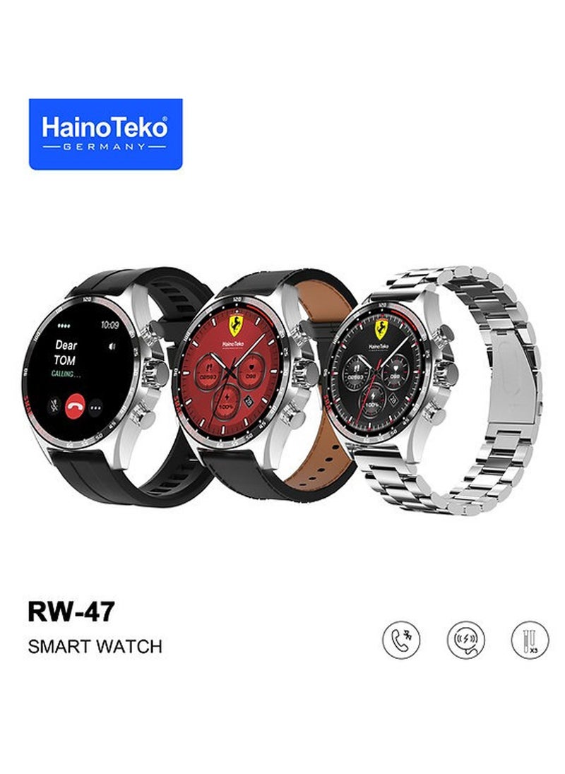 Haino Teko Haino Teko Germany RW47 Round Shape AMOLED Display Smart Watch With 3 Pair Straps and Wireless Charger For Mens Silver  - Image 1