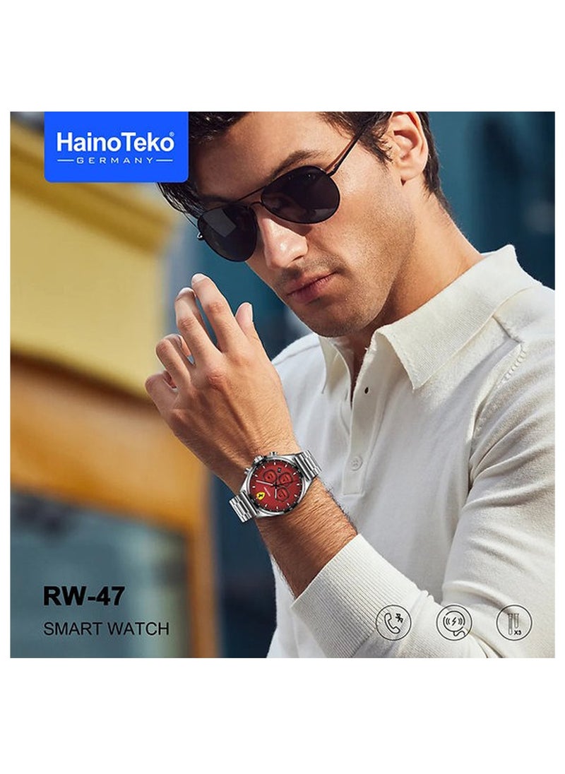 Haino Teko Haino Teko Germany RW47 Round Shape AMOLED Display Smart Watch With 3 Pair Straps and Wireless Charger For Mens Silver  - Image 3