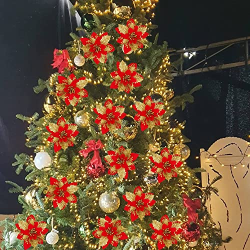 BAOTUJIA 24Pcs Red Christmas Poinsettias Flowers Decoration Artificial Flowers for Christmas Tree Ornaments Suitable for Home Wreath Making Xmas Decorations Xmas Tree Decorations Items - Image 4