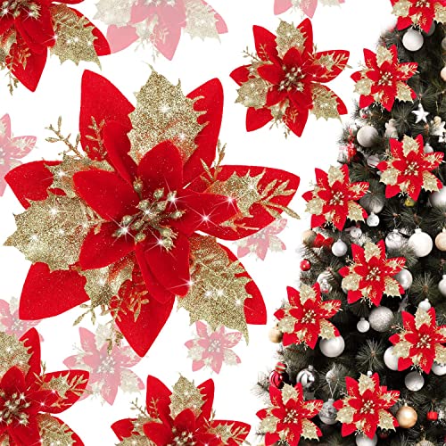 BAOTUJIA 24Pcs Red Christmas Poinsettias Flowers Decoration Artificial Flowers for Christmas Tree Ornaments Suitable for Home Wreath Making Xmas Decorations Xmas Tree Decorations Items - Image 1