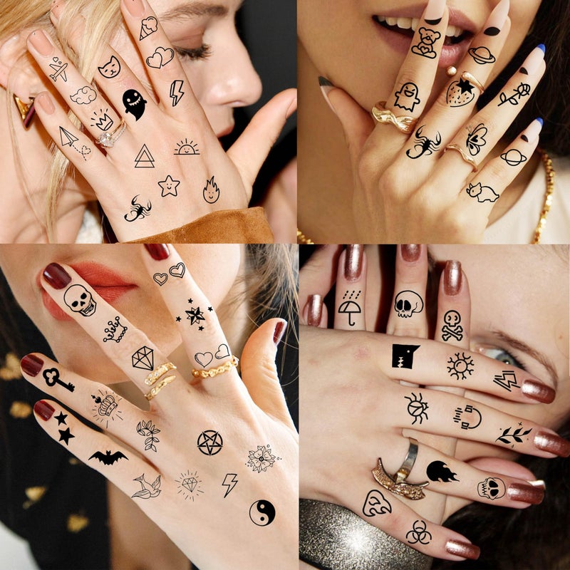 JOEHAPY 28 Sheets 504 PCS Tiny Small Temporary Tattoos For Women Men Finger Hands, Cartoon Bohemia Fake Tattoo Stickers For Kids Boys Girls, Bulk Cute Black Long Lasting Vintage Tatoos Neck Cholo - Image 3