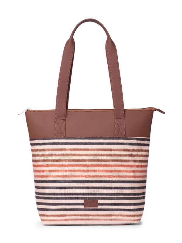 ZOUK Qutub Stripes Printed Women's Jute Handcrafted Vegan Leather Multicolor Everyday Tote - Image 1