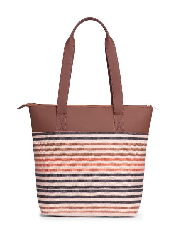 ZOUK Qutub Stripes Printed Women's Jute Handcrafted Vegan Leather Multicolor Everyday Tote - Image 5