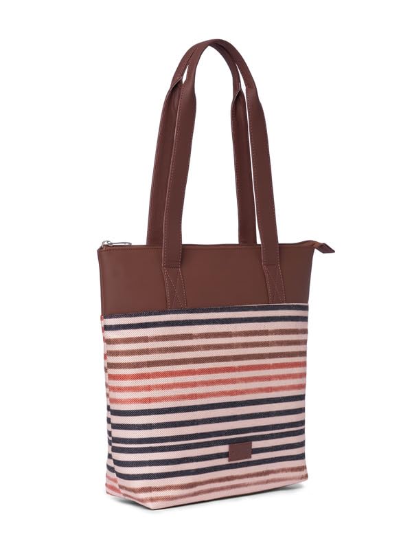 ZOUK Qutub Stripes Printed Women's Jute Handcrafted Vegan Leather Multicolor Everyday Tote - Image 4