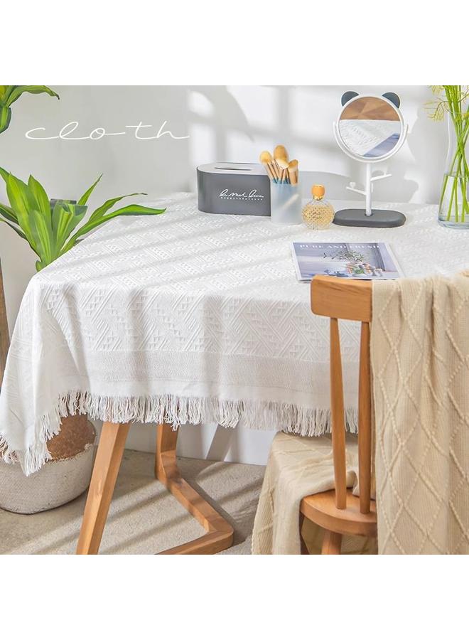 Bluejw Ins Style Cotton Linen French Style Tablecloth Small Round Table Light Luxury High Feeling Birthday Photo White Japanese Style Coffee Table Long Tablecloth - Image 2