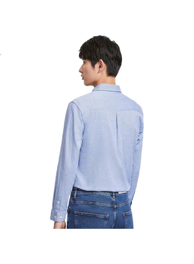 HOdo Men'S Long-Sleeve Shirt, Solid Color, Pure Cotton, Pointed Collar, Button-Down Collar, Casual Shirt - Image 3