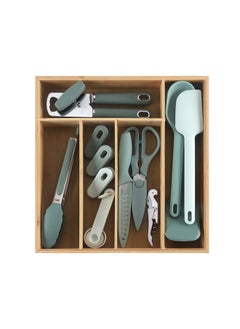 COOK WITH COLOR COOK WITH COLOR Bamboo Kitchen Utensil Set with Drawer Organizer | Cooking Tools and Storage Caddy, Sage, 18 Piece Gadget Set  - Image 1