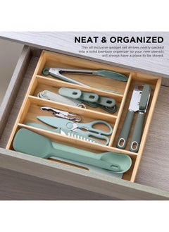 COOK WITH COLOR COOK WITH COLOR Bamboo Kitchen Utensil Set with Drawer Organizer | Cooking Tools and Storage Caddy, Sage, 18 Piece Gadget Set  - Image 4