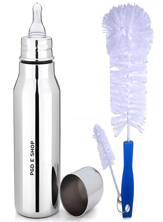 PGD Premium-Grade Regular Design Stainless Steel Baby Feeding Bottle and Cleaning Brush Set for Newborns, Infants, Toddlers, and Kids (Deluxe 300ml Cleaning Brush) - Image 1