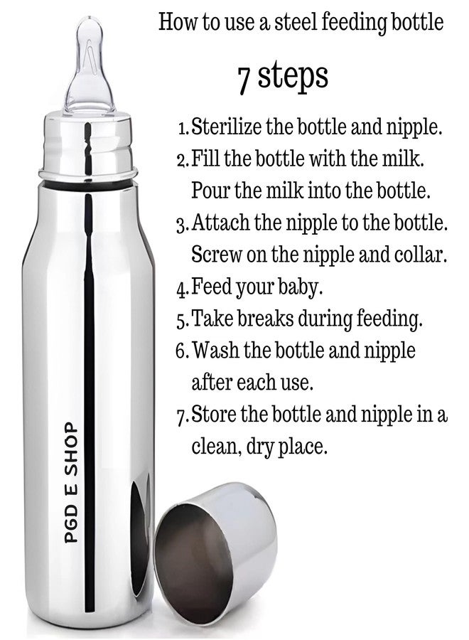 PGD Premium-Grade Regular Design Stainless Steel Baby Feeding Bottle and Cleaning Brush Set for Newborns, Infants, Toddlers, and Kids (Deluxe 300ml Cleaning Brush) - Image 2