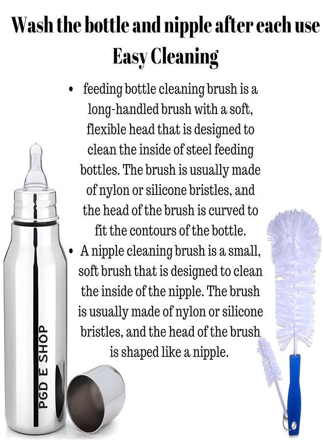 PGD Premium-Grade Regular Design Stainless Steel Baby Feeding Bottle and Cleaning Brush Set for Newborns, Infants, Toddlers, and Kids (Deluxe 300ml Cleaning Brush) - Image 3
