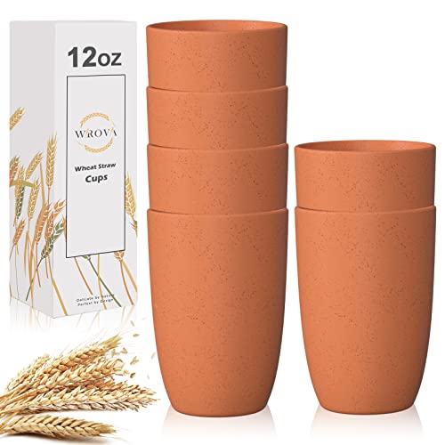 Wrova Wheat Straw Cups 6 PCS Good Alternative to Plastic Reusable Cups 12 oz Unbreakable Drinking Cup Reusable Dishwasher Safe Water Plastic Glasses Orange - Image 1