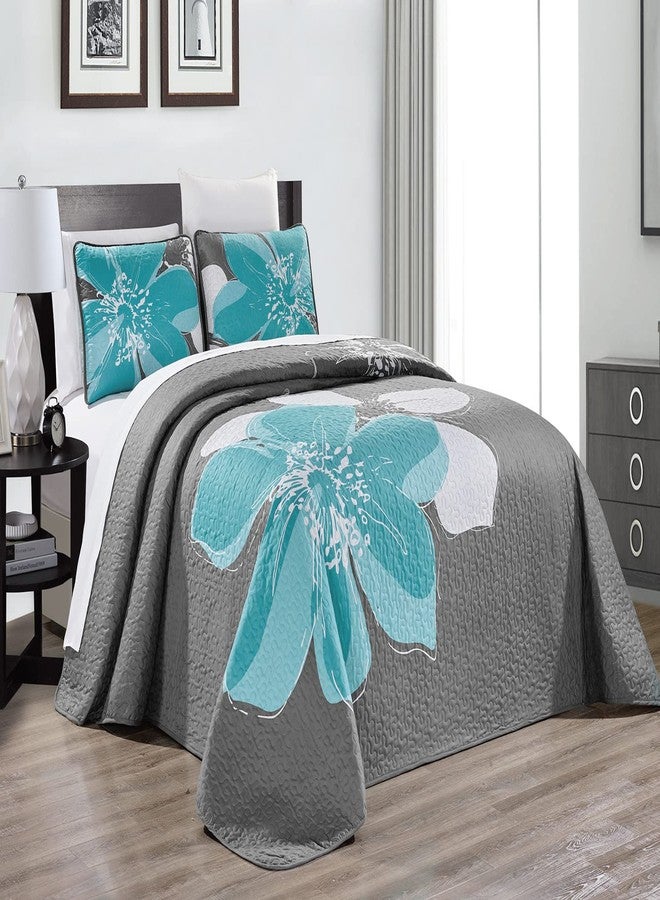 Masterplay 3-Piece Fine Printed Oversize (115inch X 95inch) Quilt Set Reversible Bedspread Coverlet King Size Bed Cover (Aqua Blue, Grey, Hibiscus), Pale Blue, Grey, Paisley, Oversize King - Image 1