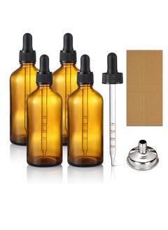 Aozita 4 Pack, 100ml Dropper Bottles with 2pcs Glass Pipettes(1ml) - Essential Oils Bottles for Health, Personal Care & Beauty - 3.4oz Thick Dark Amber Glass Tincture Bottles with Eye Droppers, Leakproof  - Image 1