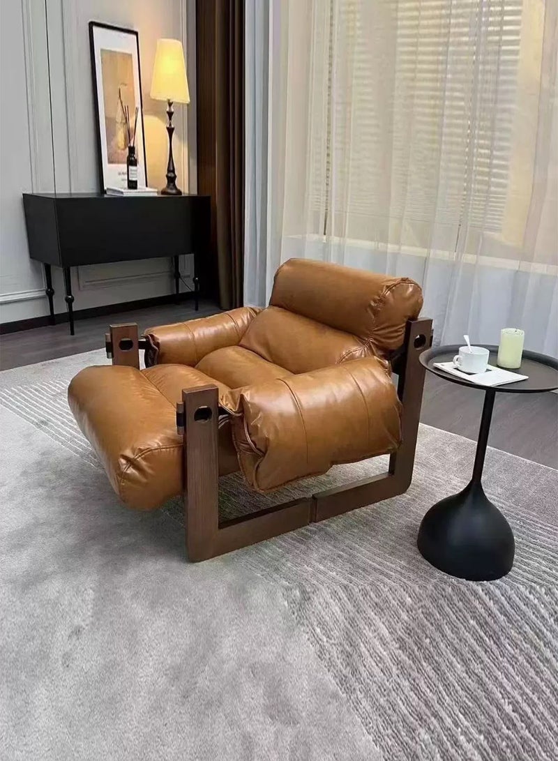 GT-Wheel Leather Armchair Wood Frame Modern Contemporary Design for Living Room Bedroom - Image 1