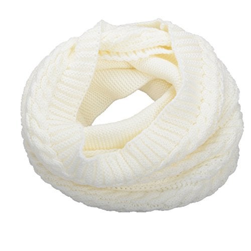 NEOSAN Womens Thick Ribbed Knit Winter Infinity Circle Loop Scarf Crochet White - Image 1
