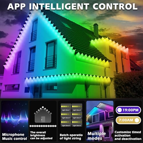 SINLEY 200FT Permanent Outdoor RGB Lights,Waterproof Smart LED Eaves Lights with App/Remote Control,for Christmas and All Holiday Decor,Daily and Accent Lighting,House Roof and Garden Lighting - Image 3