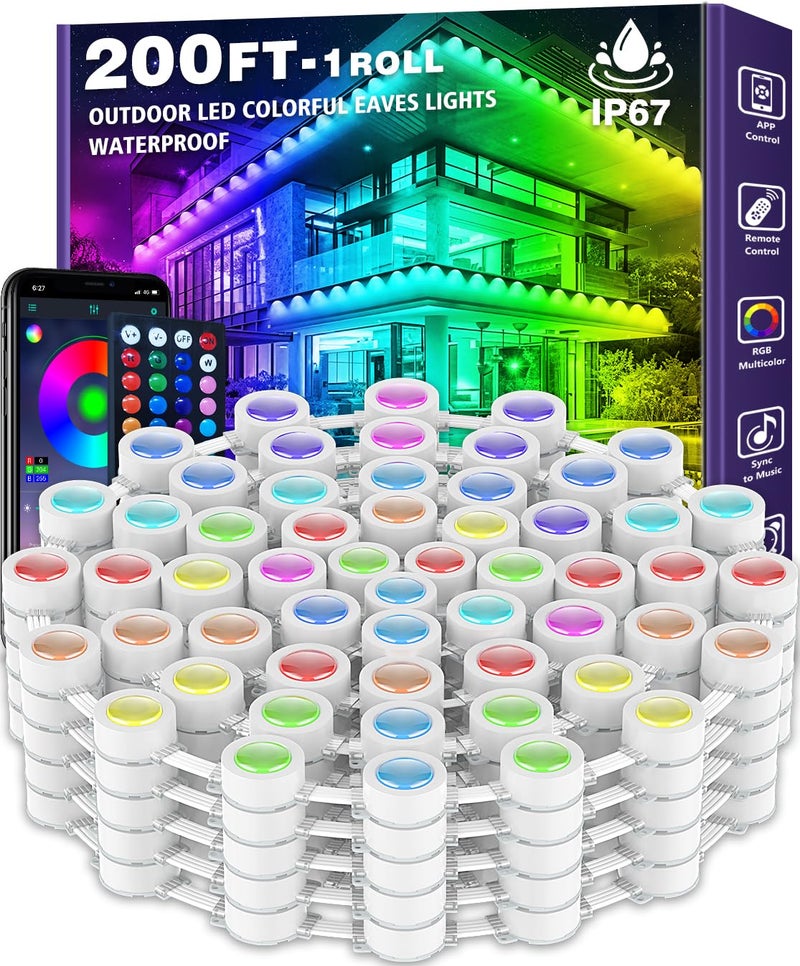 SINLEY 200FT Permanent Outdoor RGB Lights,Waterproof Smart LED Eaves Lights with App/Remote Control,for Christmas and All Holiday Decor,Daily and Accent Lighting,House Roof and Garden Lighting - Image 1