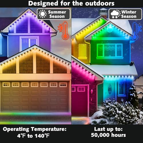 SINLEY 200FT Permanent Outdoor RGB Lights,Waterproof Smart LED Eaves Lights with App/Remote Control,for Christmas and All Holiday Decor,Daily and Accent Lighting,House Roof and Garden Lighting - Image 4