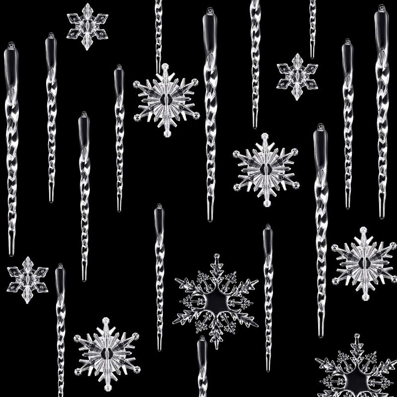 Chuangdi 72 Pieces Christmas Icicle Ornaments for Tree Acrylic Snowflake Ornaments Hanging Drop Snowflake Icicle Set for Christmas Tree Winter Outdoor Party SuppliesClear