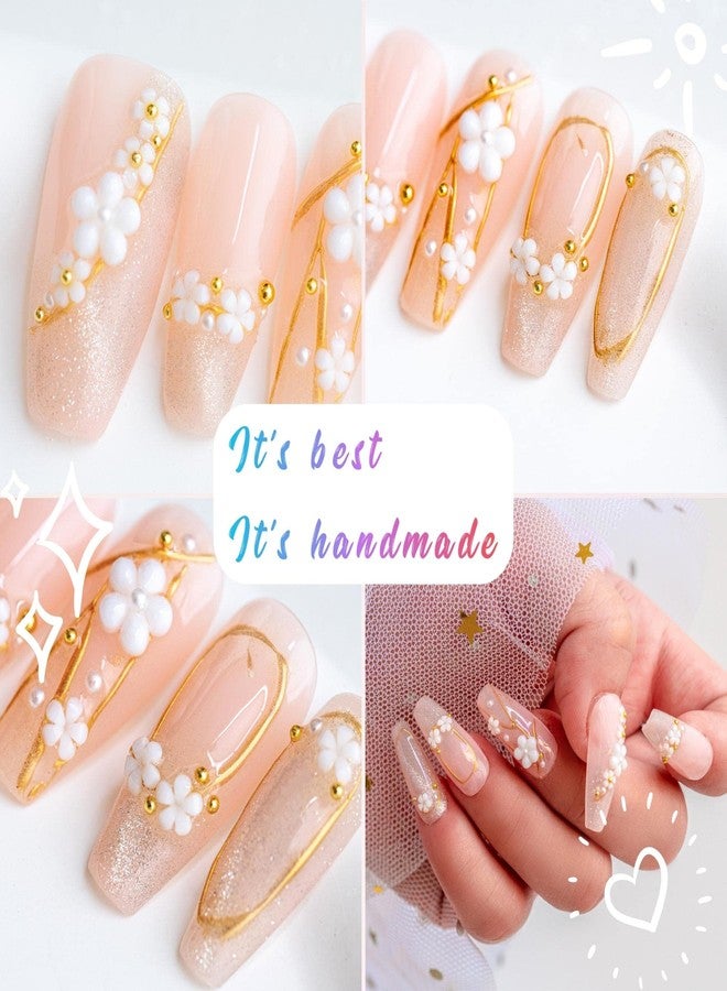 Sun&Beam Nails Handmade Press On Nail Medium Long Coffin Ballerina Pink Flower Plum Blossom Fake Tip 3D Design Art Charms Cute with Storage Box 10 Pcs (#010 XS) - Image 2