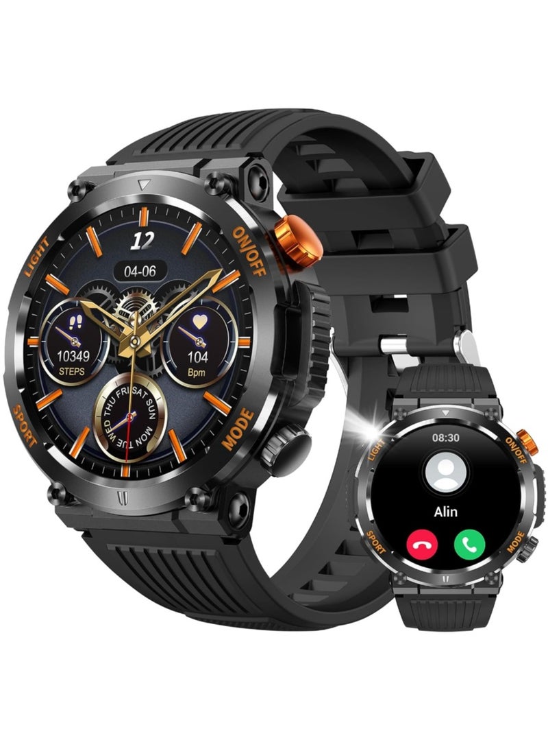 Smart Watch For Men Answer/Make Call, Outdoor Waterproof Tactical Sports Smartwatch With LED Flashlight Compass, Heart Rate Sleep Monitor Fitness Tracker Watches For IPhone Android Phone - Image 1