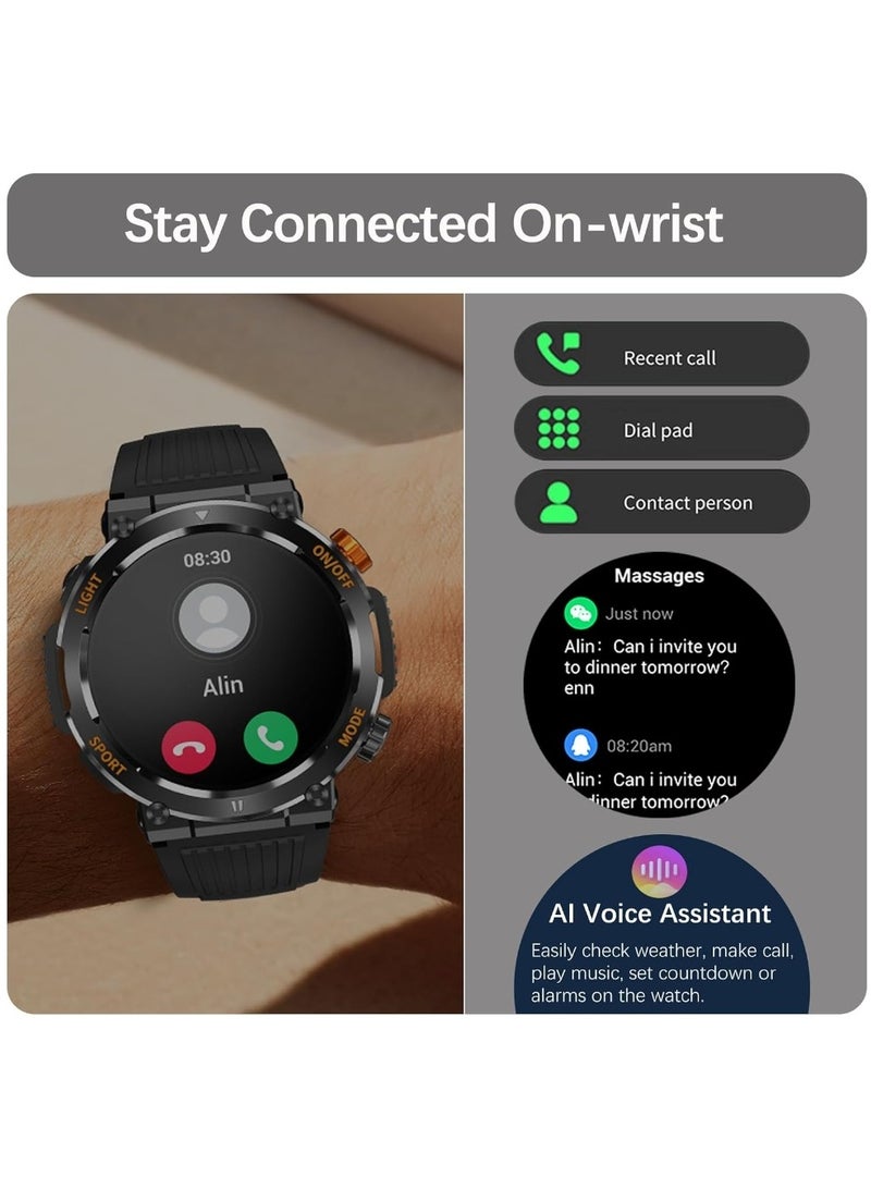 Smart Watch For Men Answer/Make Call, Outdoor Waterproof Tactical Sports Smartwatch With LED Flashlight Compass, Heart Rate Sleep Monitor Fitness Tracker Watches For IPhone Android Phone - Image 5