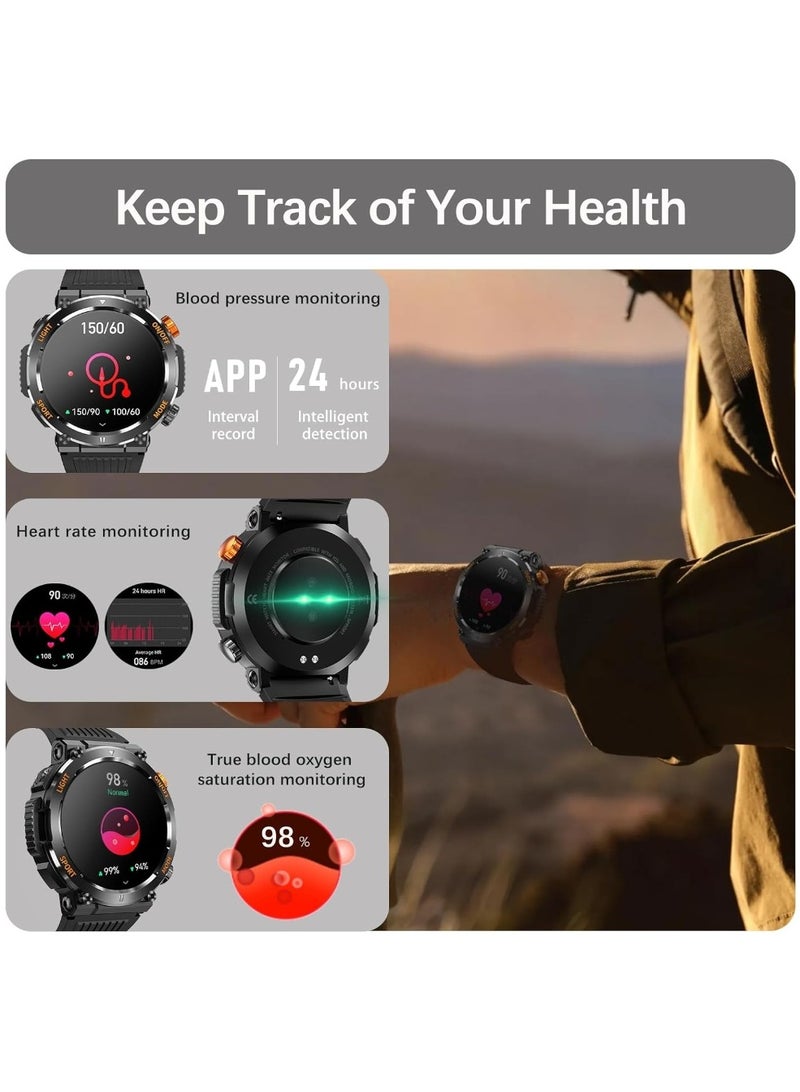 Smart Watch For Men Answer/Make Call, Outdoor Waterproof Tactical Sports Smartwatch With LED Flashlight Compass, Heart Rate Sleep Monitor Fitness Tracker Watches For IPhone Android Phone - Image 3