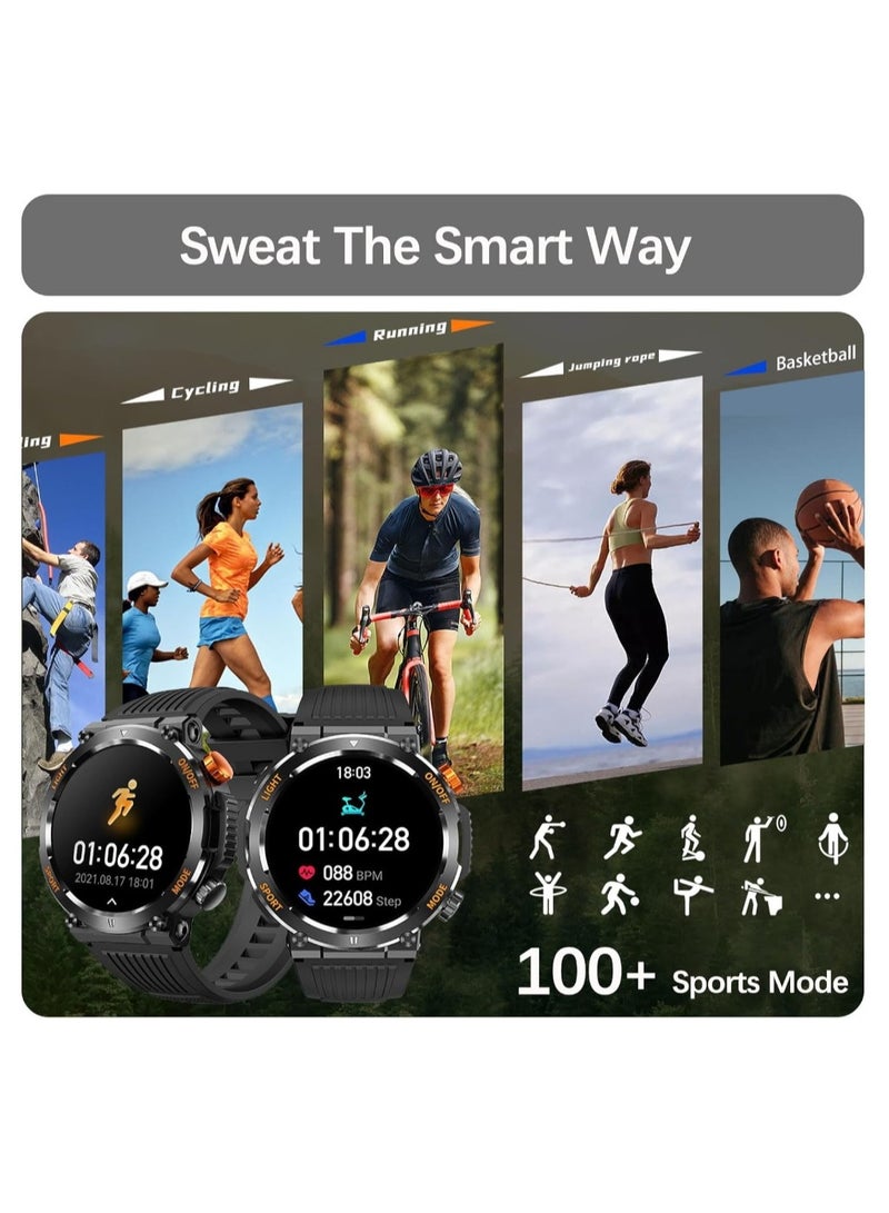 Smart Watch For Men Answer/Make Call, Outdoor Waterproof Tactical Sports Smartwatch With LED Flashlight Compass, Heart Rate Sleep Monitor Fitness Tracker Watches For IPhone Android Phone - Image 2