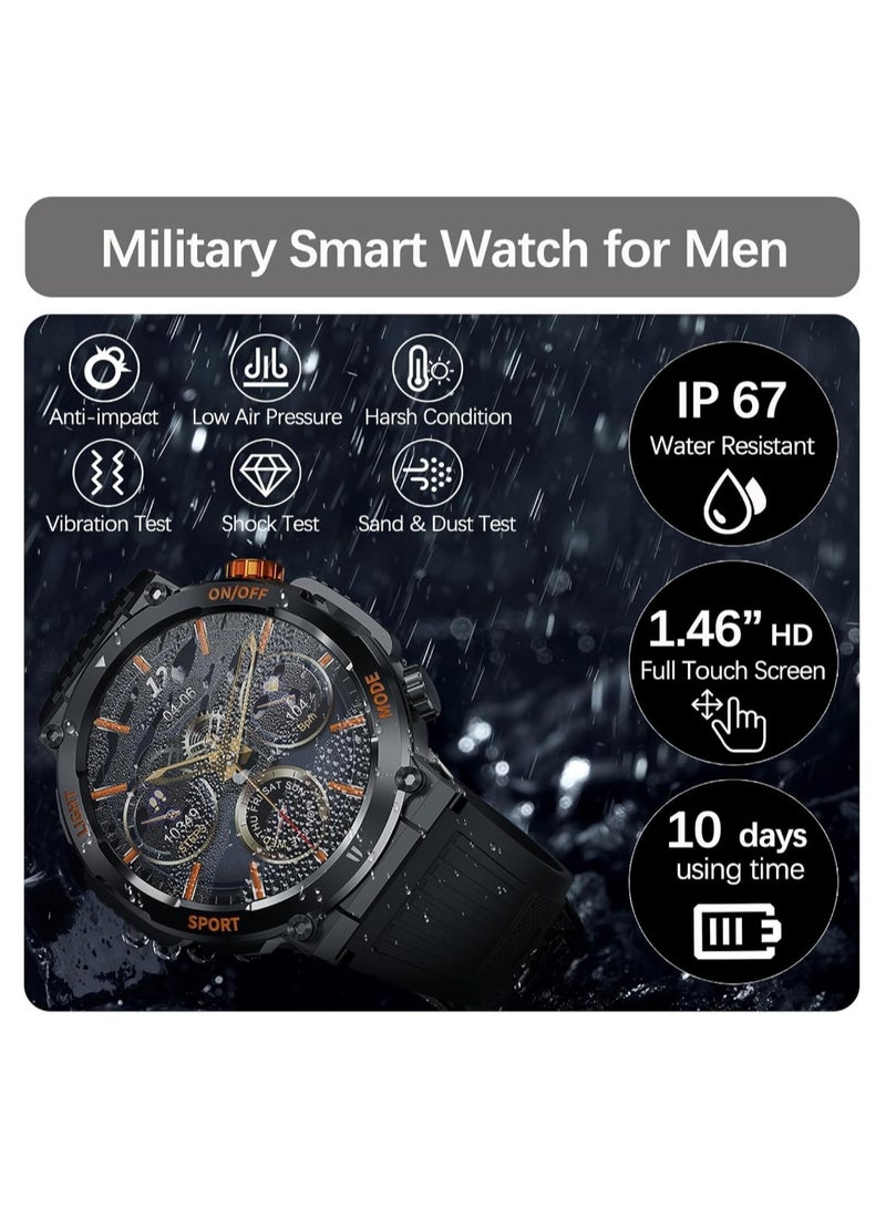 Smart Watch For Men Answer/Make Call, Outdoor Waterproof Tactical Sports Smartwatch With LED Flashlight Compass, Heart Rate Sleep Monitor Fitness Tracker Watches For IPhone Android Phone - Image 4