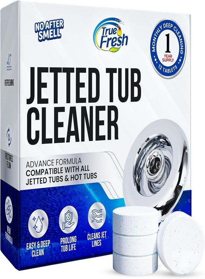 True Fresh Jetted Tub Cleaner Tablets – 12 Cleaning Tablets for Bathtub Jets & Spa Systems, Jet Tub Cleaner for Whirlpool Jets, Removes Scale & Residue, Hot Tub Jet Cleaner System, 1 Year Supply - Image 1