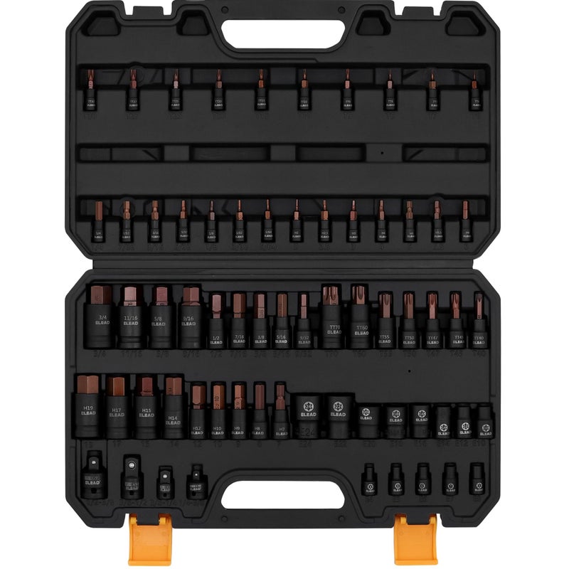 66Piece Torx Bit Hex Bit Socket Set Premium CRV S2 Alloy Steel Star Tamper Proof T8T70 ETorx E4E24 High Torque Laser Marked for Automotive Mechanic