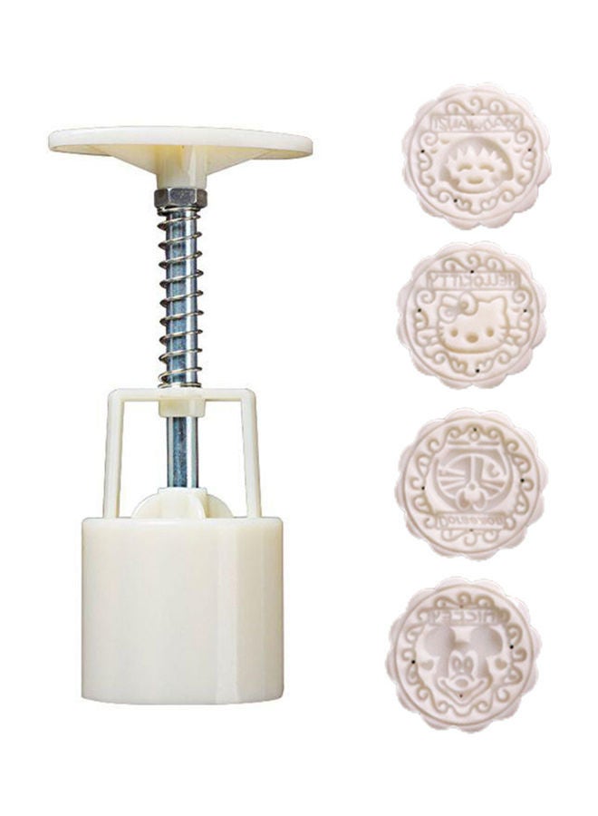 NIBEMINENT Mid-Autumn Festival Moon Cake Making Mold With 4 Stamp White/Beige/Silver 14 x 5 5cm - Image 1