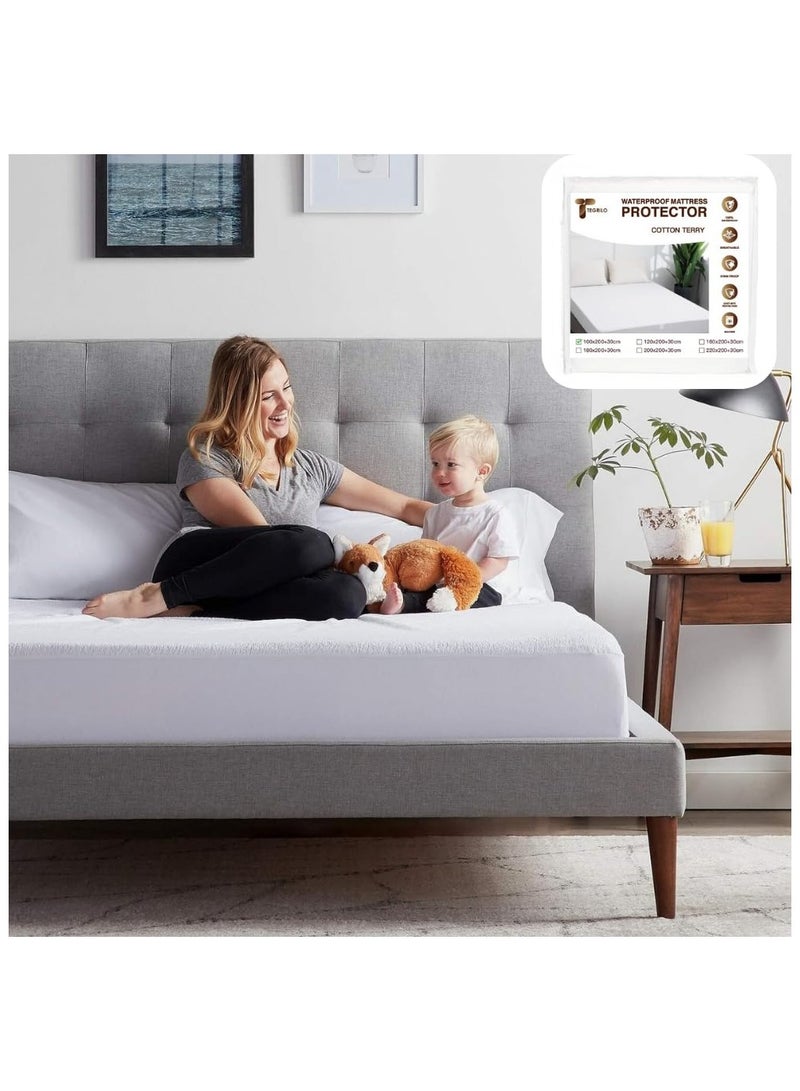TEGRILO Waterproof Mattress Protector Cotton Terry Mattress Cover Deep Pocket Bed Mattress Pad Cover Vinyl-Free Washable, Noiseless, Breathable & Soft (Small Single(100 * 200 * 30)) - Image 1