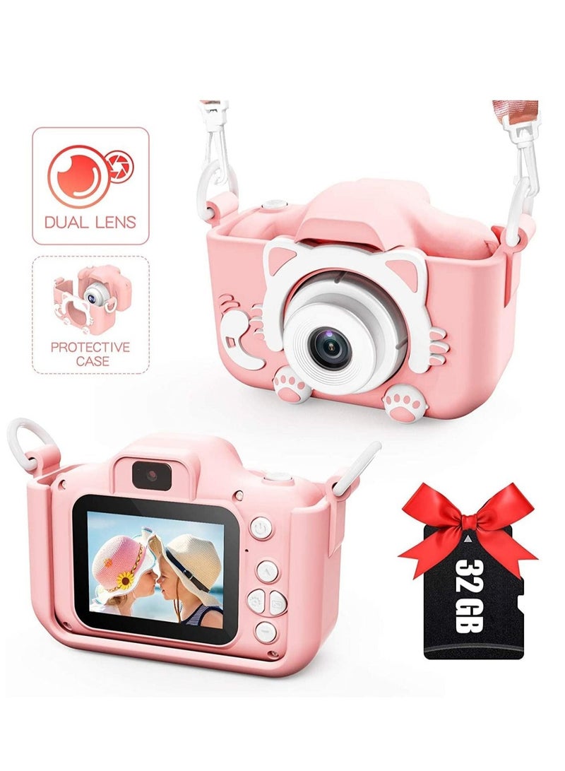 كاميرا HD للأطفال للبنات/الأولاد، ألعاب للأطفال من 3-9 سنوات، هدية عيد ميلاد للأطفال من 6-9 سنوات، كاميرا رقمية مزدوجة للأطفال، كاميرا سيلفي HD للأطفال، بطاقة ذاكرة 32GB - Image 1