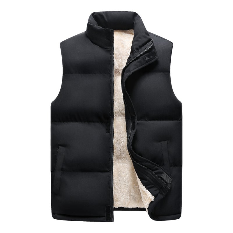 Men'S Fleece-Lined Thickened Vest Down Cotton Vest Large Size Warm Cold-Proof Sleeveless Waistcoat Vest Multi-Bag Casual Waistcoat - Image 1