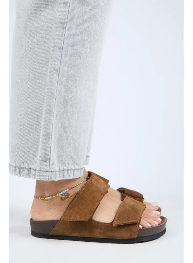Manijero  (Vina 2) Women's Genuine Leather Double strap Taba Slipper. for Women | Best Price UAE