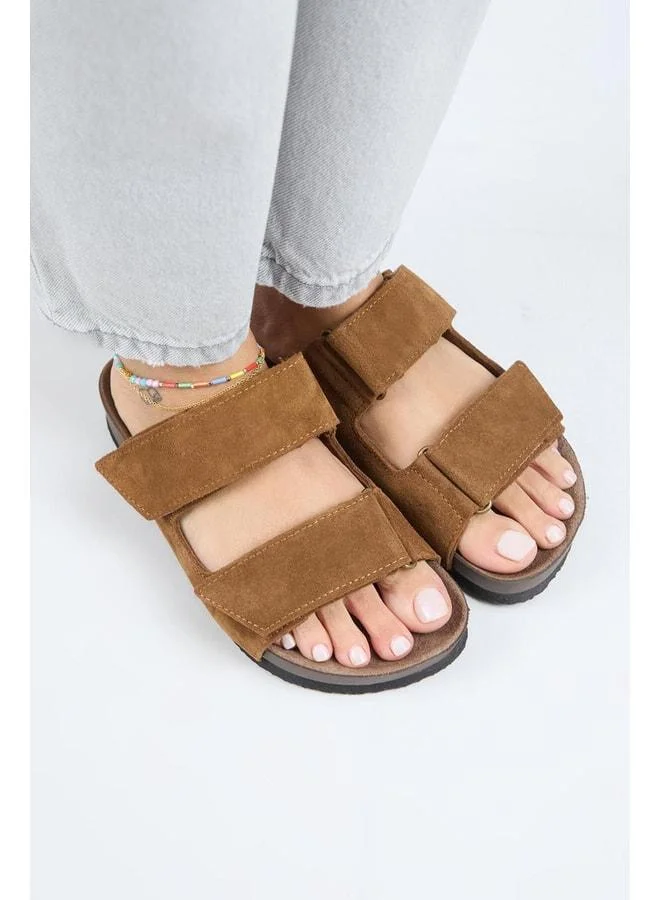 Manijero  (Vina 2) Women's Genuine Leather Double strap Taba Slipper. for Women | Best Price UAE