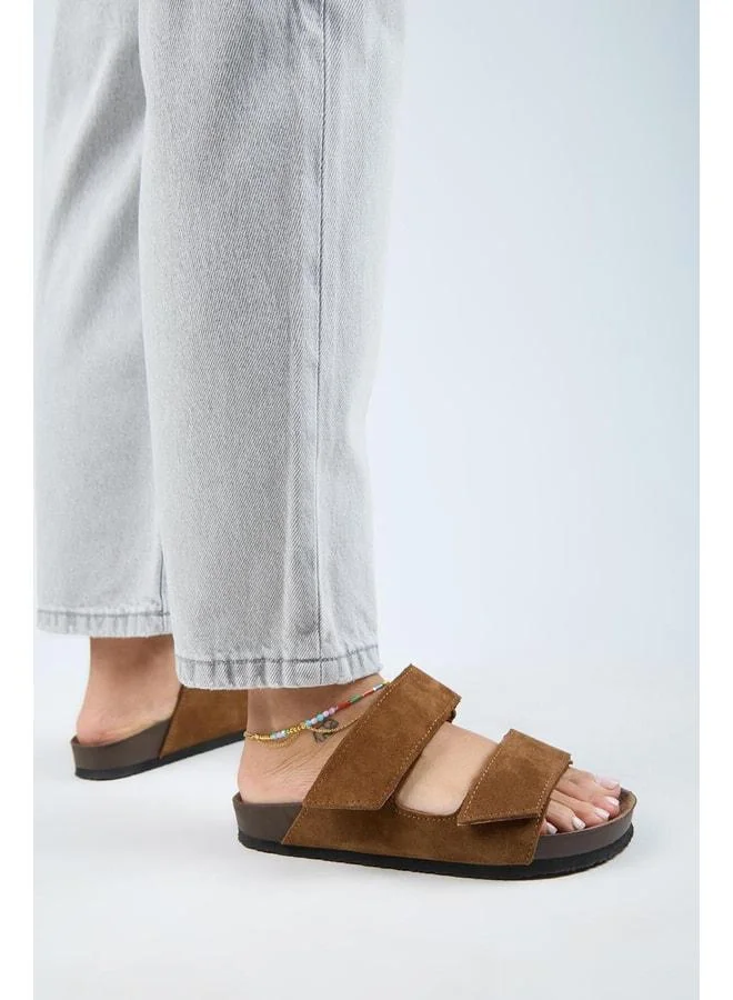 (Vina 2) Women's Genuine Leather Double strap Taba Slipper.