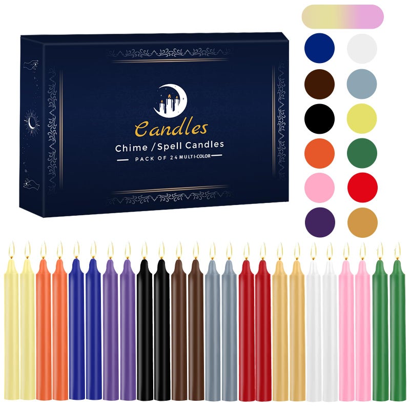 Thleunei 24 Pack Multicolor Spell Chime Candles â€“ Premium Mini Unscented Taper Candles for Rituals, Prayer, Meditation, Altar, Spells â€“ 4" Tall â€“ Ideal for Witches & Spiritual Practices - Image 1